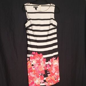 Alyx Black and White Sheath Dress with Pink Floral Midi